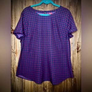 Maroon and Navy Houndstooth Blouse